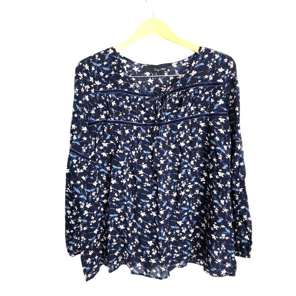 SONJA BETRO- WOMENS BLUE FLORAL LONG SLEEVE LIGHT WEIGHT TOP SIZE MEDIUM-NWT - Picture 1 of 8
